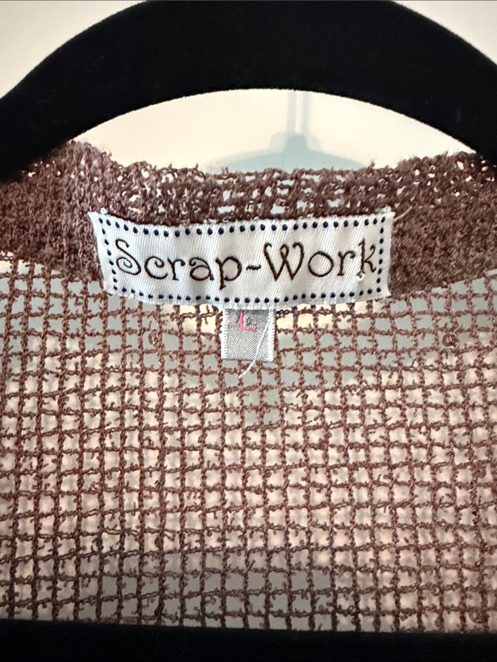Scrap Work Linen and Cotton Blend Taupe Open-Knit Floral Trim Cardigan - Picture 2 of 7